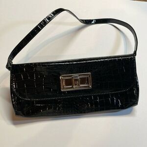 Anne Klein woman’s black handbag/purse/clutch style zebra pattern interior